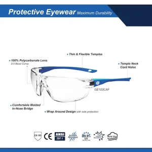 General Electric Blue Scratch-Resistant Safety Glasses -Clear, Mirror, I/O Lenses (GE103C, GE103CAF, GE103MAF) - view 4