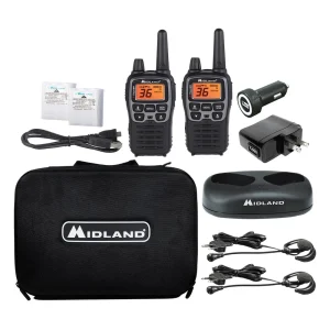 Midland X-TALKER, Pair of Radios with Batteries, DTC and USB Cable Charger, hard shell case, car charger, set of AVP1...