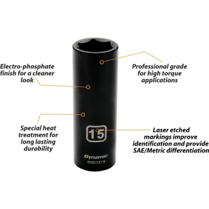 Dynamic Tools 3/8″ Drive 6 Point Metric, 9mm Deep Length, Impact Socket (D007209) - view 2