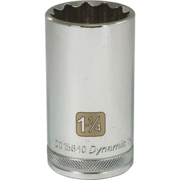 Dynamic Tools 1/2″ Drive 12 Point SAE, 1-1/4″ Deep Length, Chrome Finish Socket (D015640)