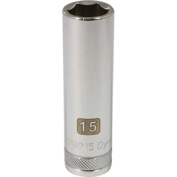 Dynamic Tools 1/2″ Drive 6 Point Metric, 15mm Deep Length, Chrome Finish Socket (D016215)
