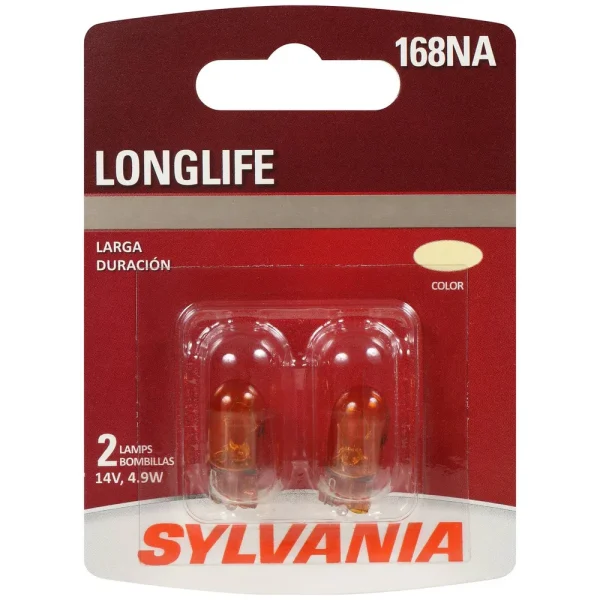 SYLVANIA 168NA Amber Long Life Incandescent Mini Bulb (Pack of 2) – 168NALLBP