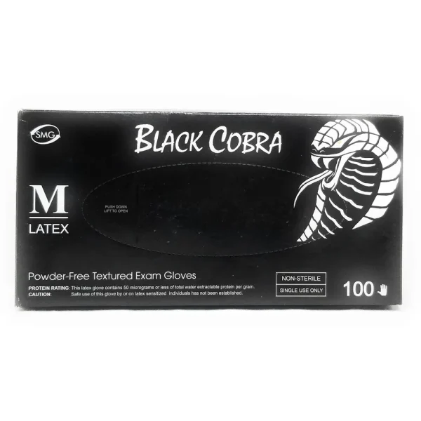 Adenna Black Cobra 5 Mil Powder-Free Textured Latex Exam Gloves, Medium (MG1992)