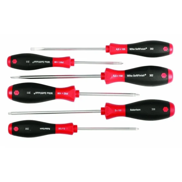 Wiha SoftFinish Screwdriver Set, Slotted, Phillips, Square (30291)