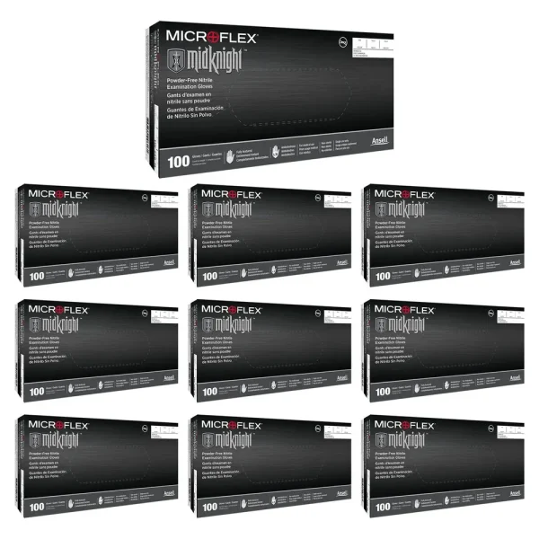 Microflex MK296L-10 Midknight Black Nitrile Gloves, Large – (Pack of 1000)