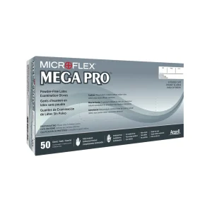 Microflex L852 MEGA PRO Latex Extended Cuff Examination Gloves, Box of 50, Size Medium