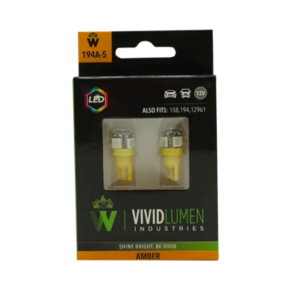Vivid Lumen Amber 194 LED Bulbs – Long-Lasting Pair (194A-5)