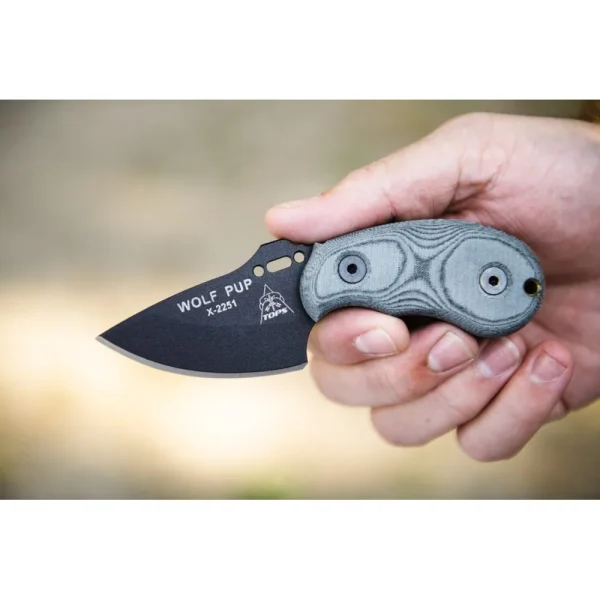 TOPS Knives Wolf Pup Fixed Blade Knife W/ Black Linen Micarta Handle (WP010)