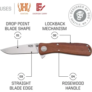SOG TWI17-CP Twitch II Assisted Flipper 2.65″ Satin Blade, Rosewood Handles - view 2