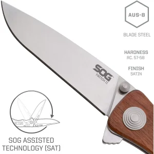 SOG TWI17-CP Twitch II Assisted Flipper 2.65″ Satin Blade, Rosewood Handles - view 3