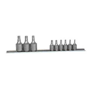 K Tool 22800 Socket Set, 9 Piece, 1/4″ and 3/8″ Drive, T10 to T50 Internal Torx, on Clip Rail