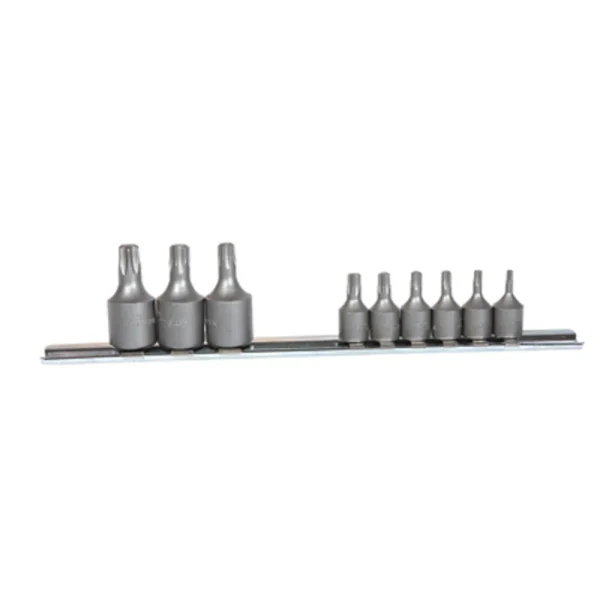 K Tool 22800 Socket Set, 9 Piece, 1/4″ and 3/8″ Drive, T10 to T50 Internal Torx, on Clip Rail