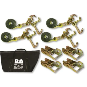 B/A Towing Tie-Down Kit with 8″ Cluster Straps, Snap Hook Ratchets & Bag