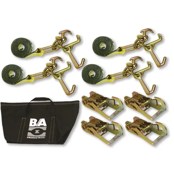 B/A Towing Tie-Down Kit with 8″ Cluster Straps, Snap Hook Ratchets & Bag