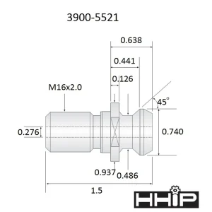 HHIP ANSI 1.5 X .74 45 DEGREE M16 X 2.0 COOLANT THRU RETENTION KNOB (3900-5521) - view 2