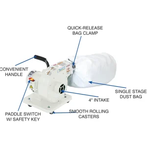 Grizzly Industrial 1 HP Light Duty Dust Collector – Polar Bear Series (G1163P) - view 3