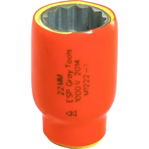Gray Tools 22mm X 1/2″ Drive, 12 Point Standard Length Socket, 1000V Insulated (M1222-I)