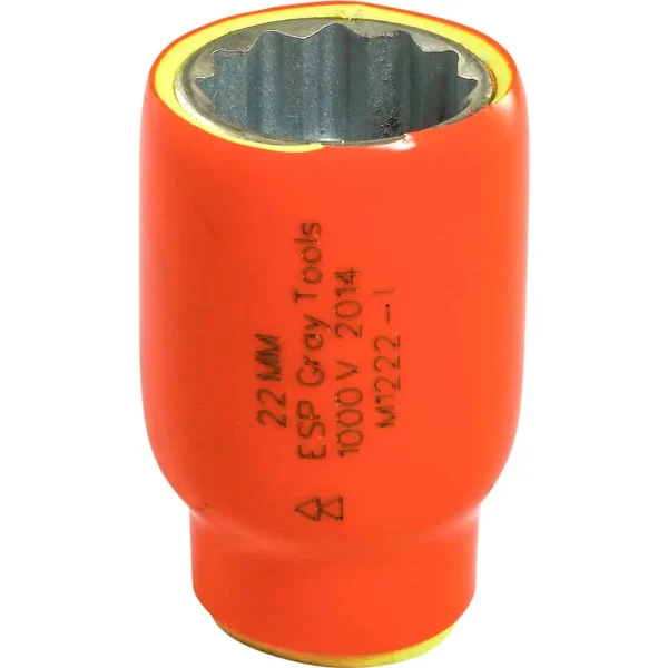 Gray Tools 22mm X 1/2″ Drive, 12 Point Standard Length Socket, 1000V Insulated (M1222-I)