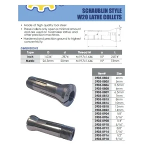 HHIP 6MM SCHAUBLIN STYLE W20 LATHE COLLET (3903-0808) - view 4
