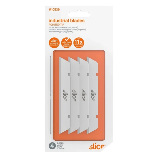 Slice Extra Long Industrial Blade for Thick Materials, Pointed Tip, 4-Pack (10539)