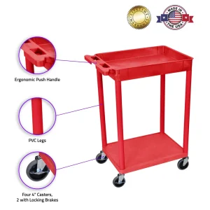 Luxor Workspaces Mobile 35.75″H Utility Supply Cart, Red (RDSTC12RD) - view 3