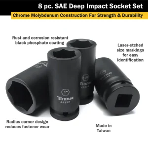 Titan Tools 8 pc. 3/4 in. Drive SAE Deep Impact Socket Set (44300) - view 2