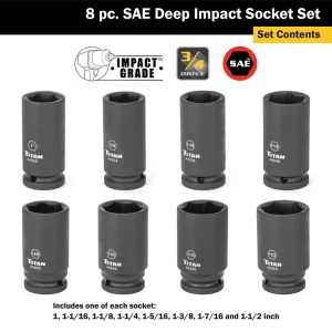 Titan Tools 8 pc. 3/4 in. Drive SAE Deep Impact Socket Set (44300) - view 3