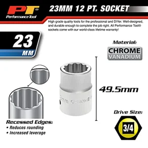Performance Tool W34823 3/4″ Drive 12-Point Standard Socket 23mm - view 3