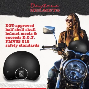 Daytona Helmets Half Skull Cap Motorcycle Helmet [Dull Black] [M] (D1-BNS-M) - view 3
