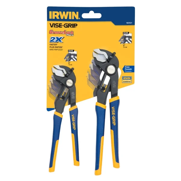 2-Piece GrooveLock 6″ and 8″ V-Jaw Pliers Set
