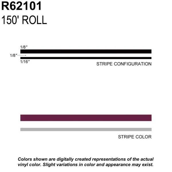 Trimbrite Prostripe Burgundy, Silver 150 Foot 5/16 Inch Wide Striping Tape – R62101