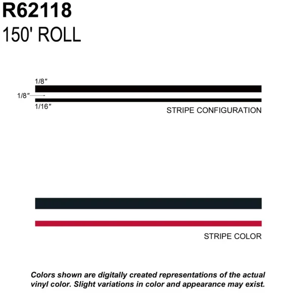 Trimbrite Prostripe Black, Tomato Red 150 Foot 5/16 Inch Wide Striping Tape – R62118