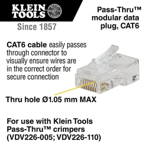Klein VDV826-703 Pass-Thru Modular Data Plug, RJ45 CAT6, Pass Through Connectors - view 2