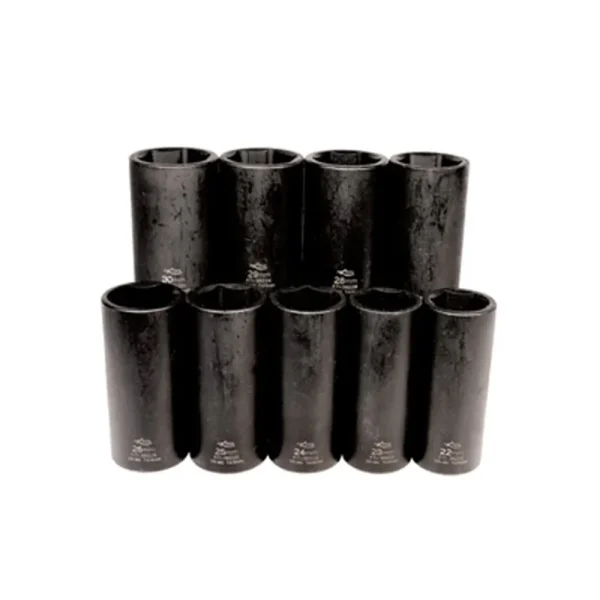 K Tool 38201 Impact Socket Set, 1/2″ Drive, 9 Piece, 22mm to 30mm, 6 Point, Deep