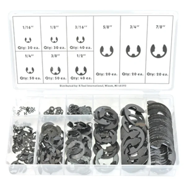 K Tool 00072 E Clip Assortment- 300 Piece 9 Sizes from 1/16 to 7/8 inch