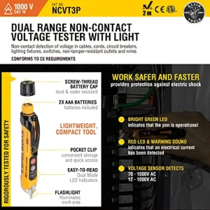 Klein Tools NCVT3P Dual Range Non Contact Voltage Tester, 12 – 1000V AC Pen - view 4