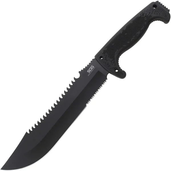 SOG F03TN-CP Jungle Primitive Fixed 9.5″ Black Sawback Blade, Kraton Handles