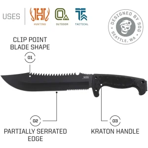 SOG F03TN-CP Jungle Primitive Fixed 9.5″ Black Sawback Blade, Kraton Handles - view 2