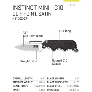 SOG NB1002-CP Instinct Mini Neck Knife 1.9″ Satin Plain Blade, G10 Handles - view 2