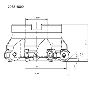 HHIP 4″ X 1-1/4 BORE 45 DEGREE OCTAGON 7 INSERT INDEXABLE FACE MILL (2068-4000) - view 2