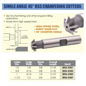 HHIP 3/4 X 3/16 X 3/8 X 2-1/8 45 DEGREE HSS SINGLE ANGLE CHAMFER CUTTER (2006-0383) - view 3