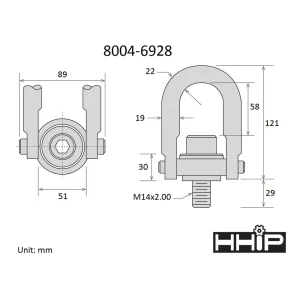 HHIP 1,050 KG STANDARD U-BAR HOIST RING WITH M14 X 2 THREAD ( 8004-6928) - view 3