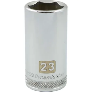 Dynamic Tools 3/8″ Drive 6 Point Metric, 23mm Deep Length, Chrome Finish Socket (D008223)