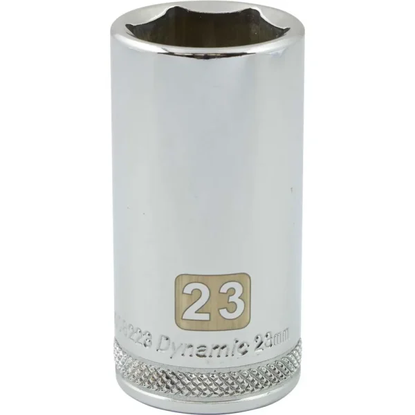 Dynamic Tools 3/8″ Drive 6 Point Metric, 23mm Deep Length, Chrome Finish Socket (D008223)