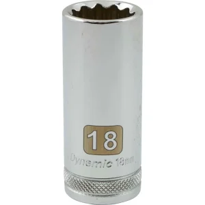 Dynamic Tools 3/8″ Drive 12 Point Metric, 18mm Deep Length, Chrome Finish Socket (D009718)