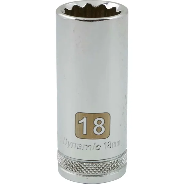 Dynamic Tools 3/8″ Drive 12 Point Metric, 18mm Deep Length, Chrome Finish Socket (D009718)