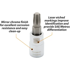 Dynamic Tools 1/4″ Drive Torx® Head Socket, Standard Length Chrome Finish, Torx® Bit T30 (D002330) - view 3