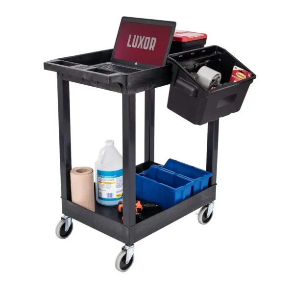 Luxor Workspaces 24″X 18″ 2-Shelf Utility Tub Cart, Black (SEC11-B-OUTRIG)