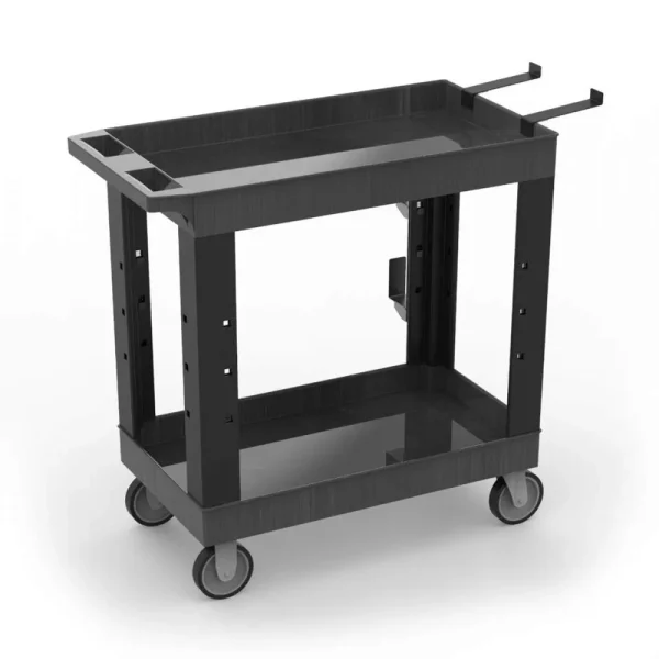 Luxor Workspaces 32″X18″ Heavy-Duty Ind Cart, 2 Tub Shelves,Hooks (EC11-NDUST-B)
