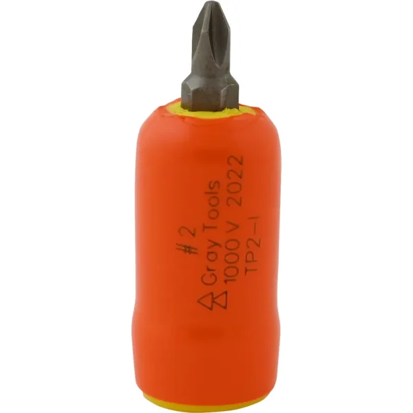 Gray Tools No. 2 X 3/8″ Drive Standard Length Phillips Head, 1000V Insulated Socket (TP2-I)